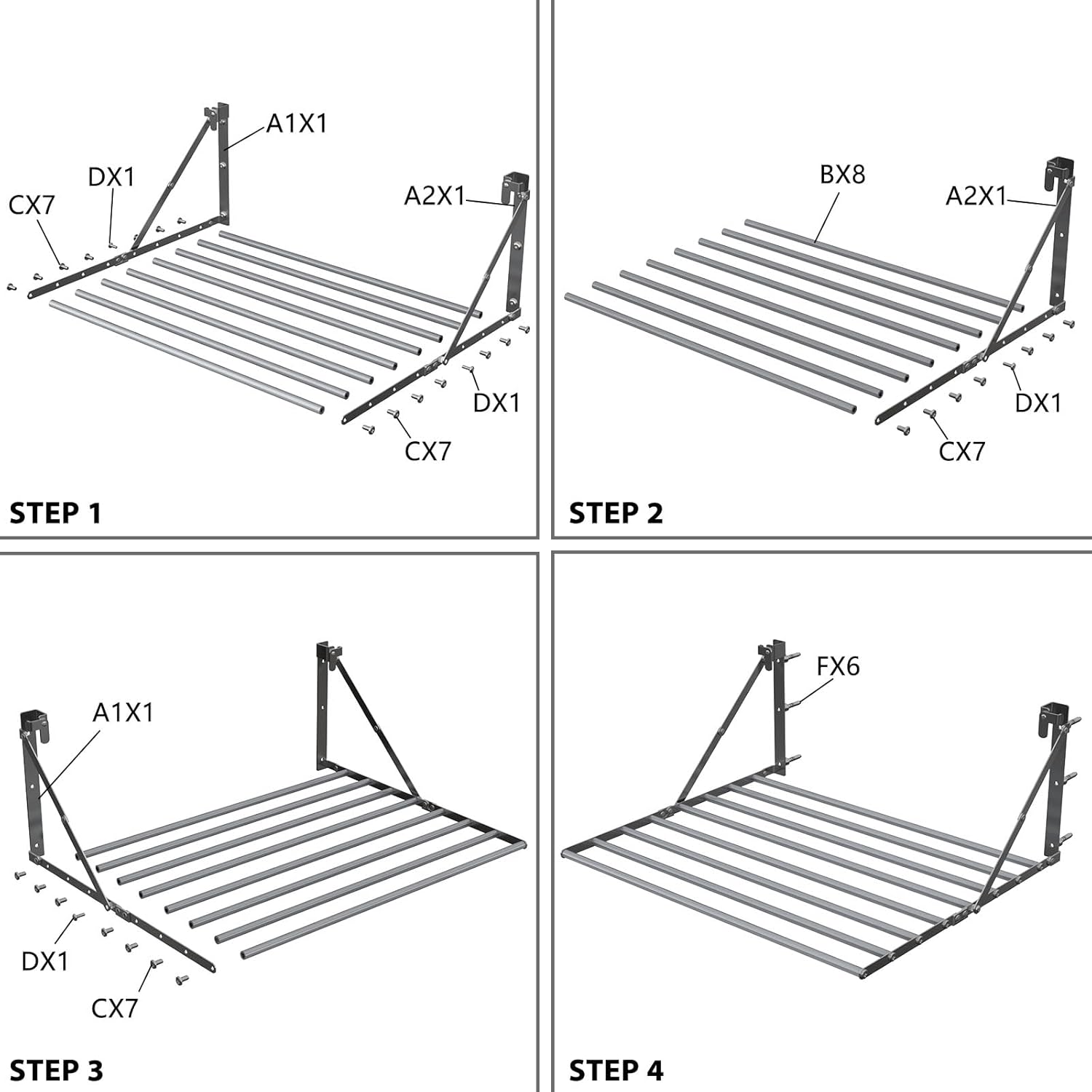 Stendibiancheria da Parete Pieghevole Antiruggine Resistente Stendino da Esterno o Interni, Salvaspazio Stendino per Balcone Bagn, con 8 Asticelle, 60cm