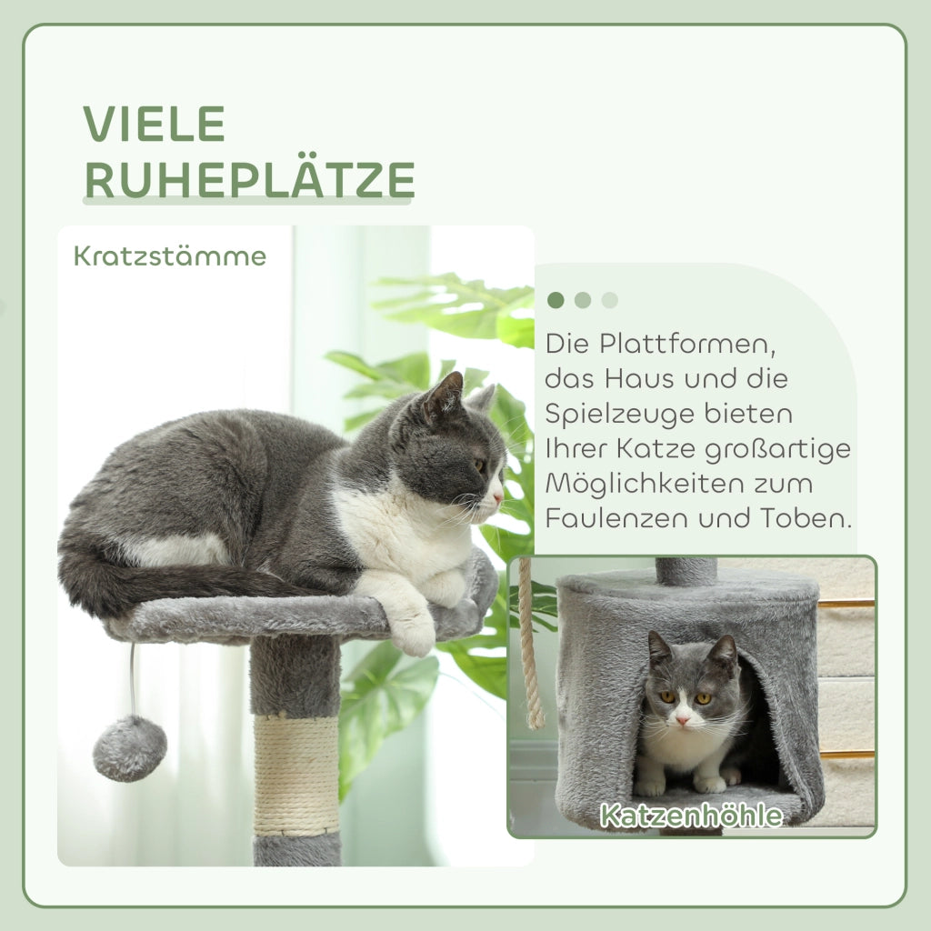 Albero tiragraffi per gatti con piattaforme, tana e corda ¨C zephmum ¨C 40x40x114 cm grigio