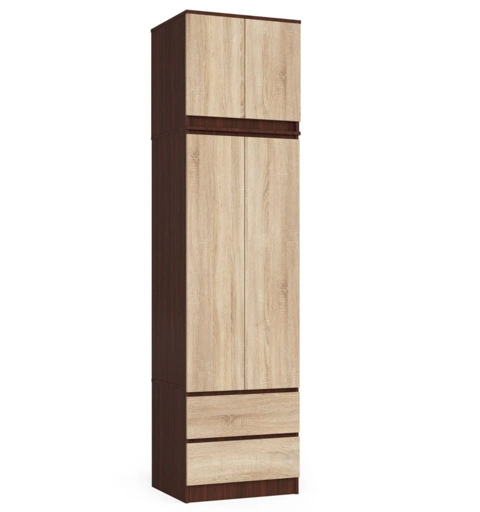 Armadio AKORD S60 con sopralzo Wengé 60 cm 2 ante 2 cassetti inserto frontale Sonoma Quercia 60x51x234 cm