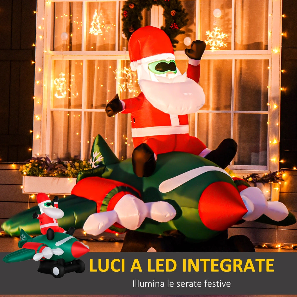 EasyComfort Babbo Natale Gonfiabile su Aereo 160cm con Luci LED Integrate, Decorazione Natalizia da Esterno