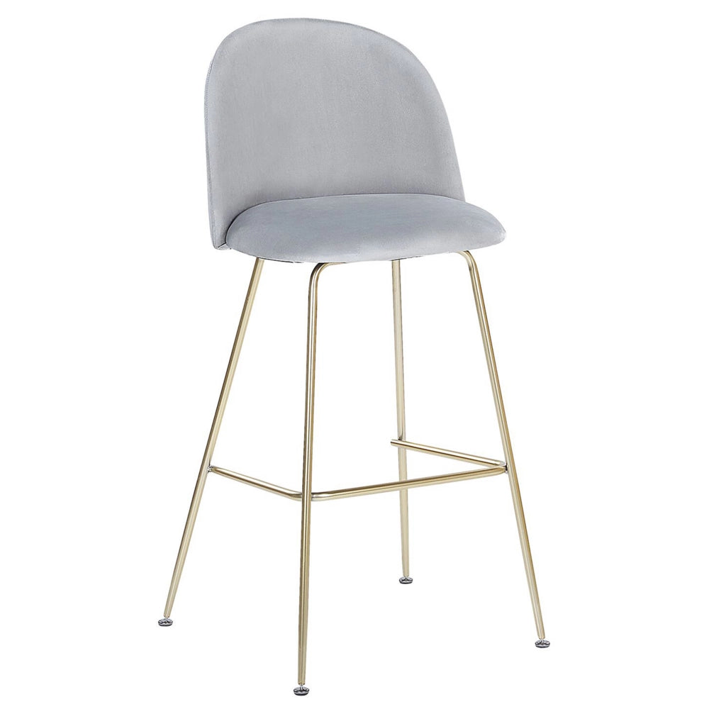 Set di 2 sedie da bar Rivestimento in velluto grigio Struttura in acciaio dorato Sedile con altezza del bancone Mobili per sala da pranzo