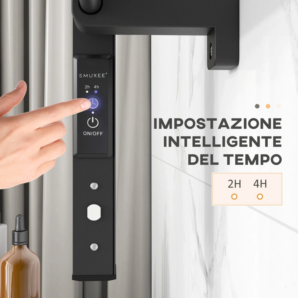 Scaldasalviette Elettrico da Terra o Parete 150W Timer 2-4 Ore 53x35x90 cm Nero