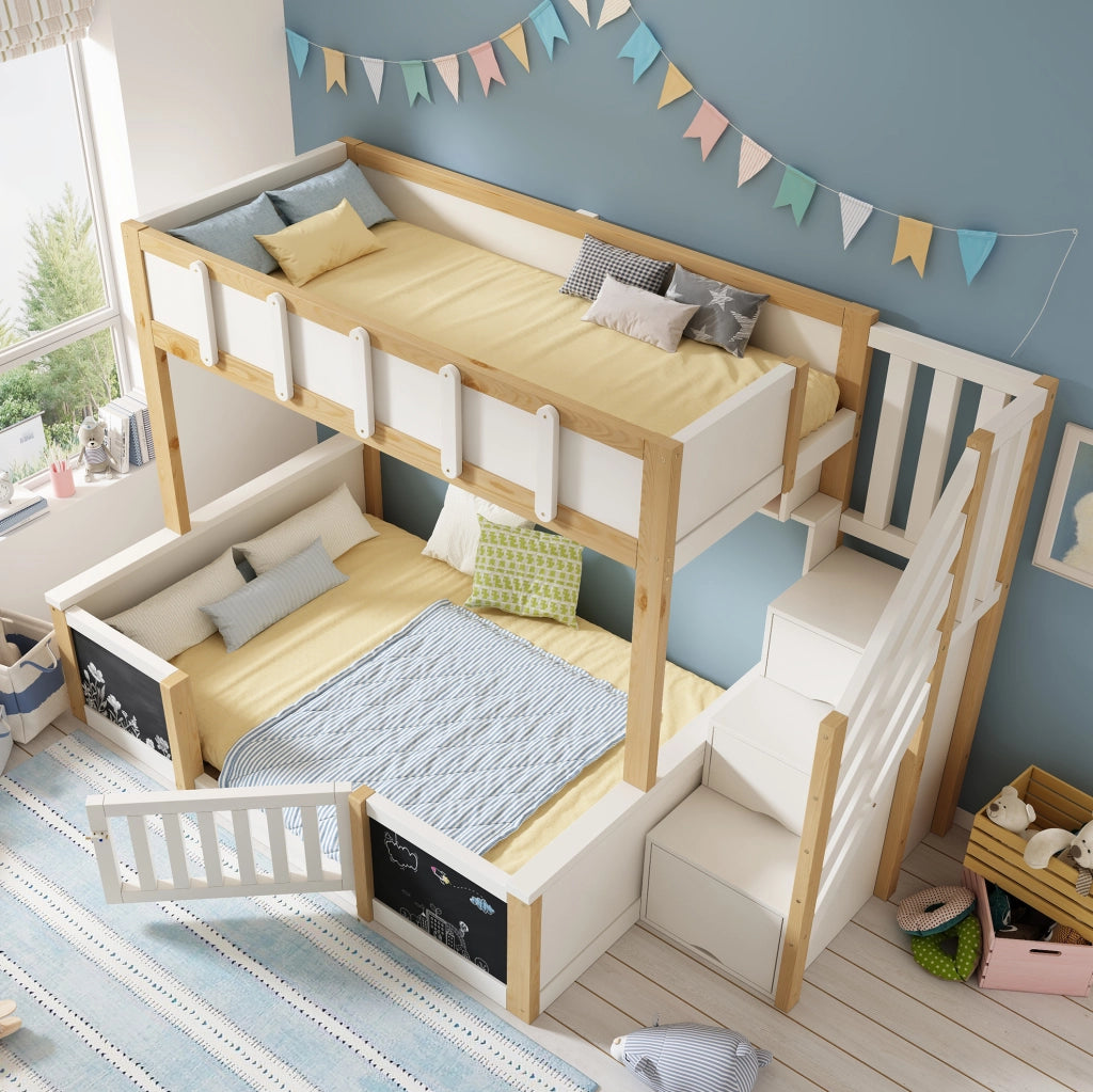 Letto a castello 90x200 e 140x200 cm in legno massello, MDF e compensato bianco