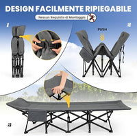 Brandina da Campeggio, Letto da Campeggio con Cuscino e Poggiatesta, Tappetino a Doppio Strato, Brandina da Campeggio Portatile per Ufficio, Casa, Carico Fino a 204 kg(grigio)