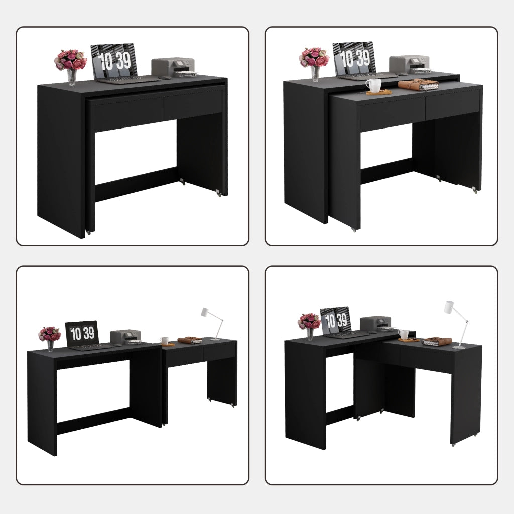 Scrivania Compatta 2 in 1 con Cassettiera ¨C MINIMAL ¨C Legno, Pieghevole, con Ruote
