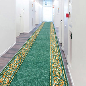 Passatoia Scala Bordata 67x550 cm Ingresso Corridoio Tappeto Cucina Gradini Stile Barocco Verde