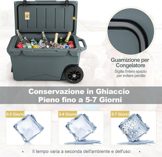 Frigorifero Portatile da 71 Litri con Ruote, Frigorifero da Campeggio con Manico, Frigo Portatile Resistente per Esterni a Tenuta Stagna, Fino 5-7 Giorni, per Campeggio, Picnic, Pesca