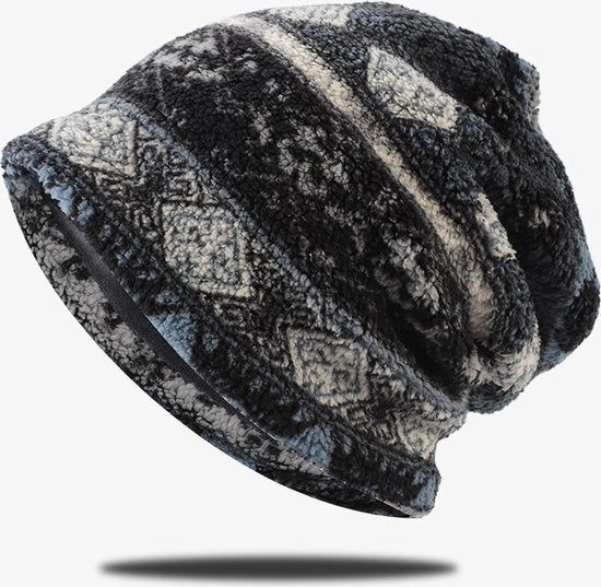 Cappello da Donna in Cotone, Felpa Polare, Impermeabile, con Orecchini e Cappuccio, Nero e Blu