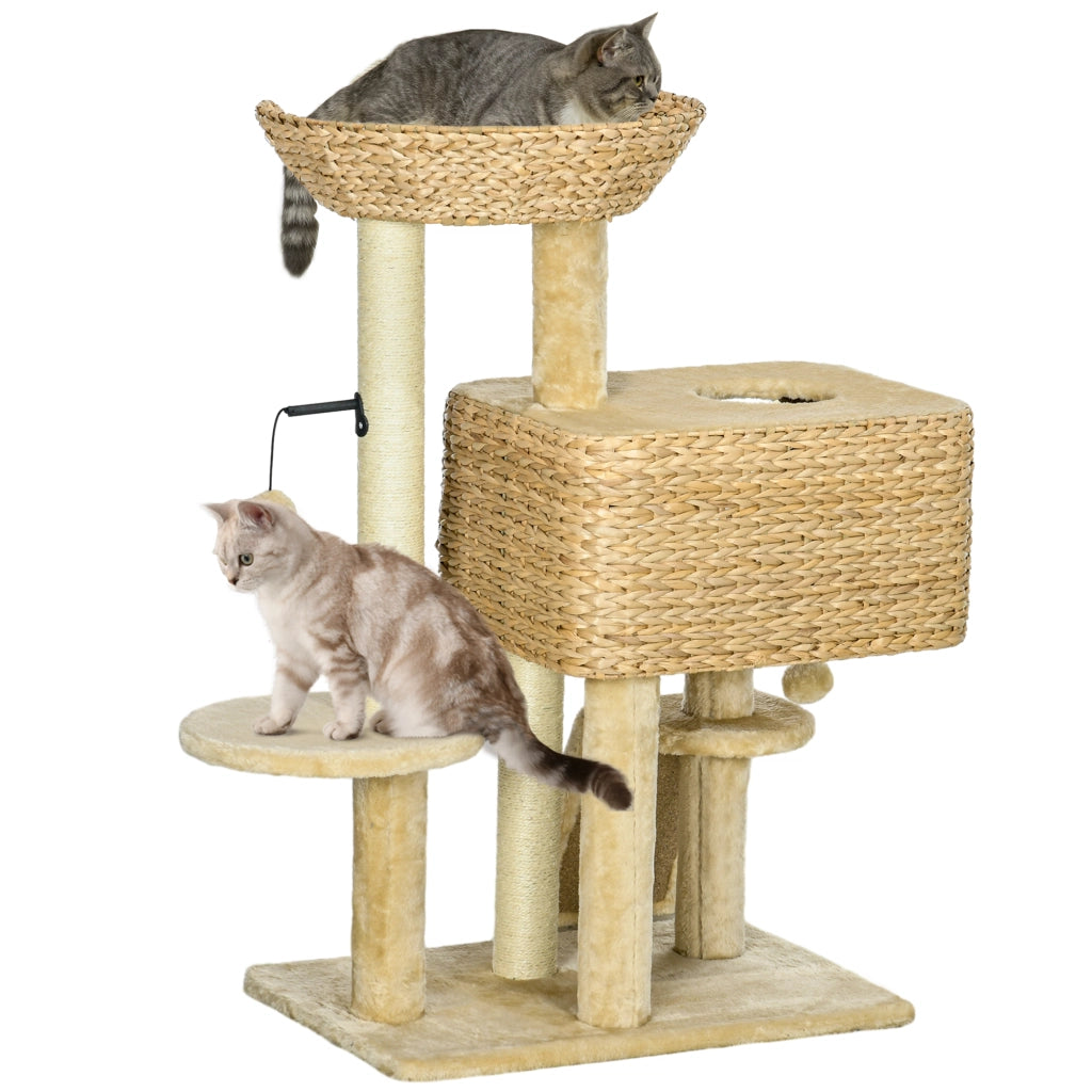 Arbre ¨¤ chat con griffoir, nicchia, panier e piattaforme ¨C zephmum ¨C 60x40x98 cm beige