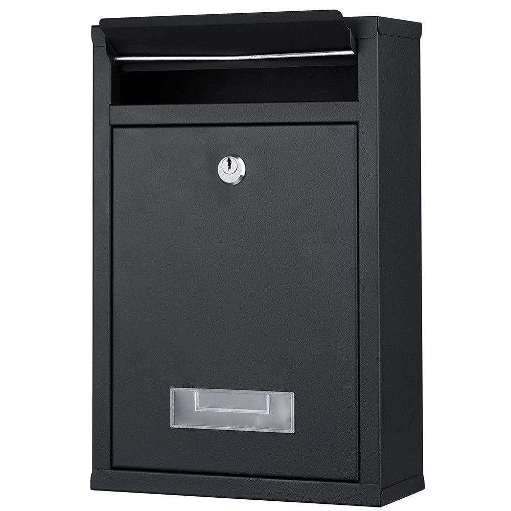 Trade Shop - Cassetta Postale Parete In Acciaio Buca Lettere Posta Esterno Con Chiave Nero -