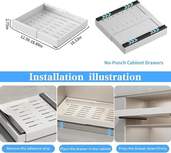 Organizzatore di cucina estensibile con larghezza regolabile (32-48 cm) - Carrello estensibile e ripiani di archiviazione per cucina