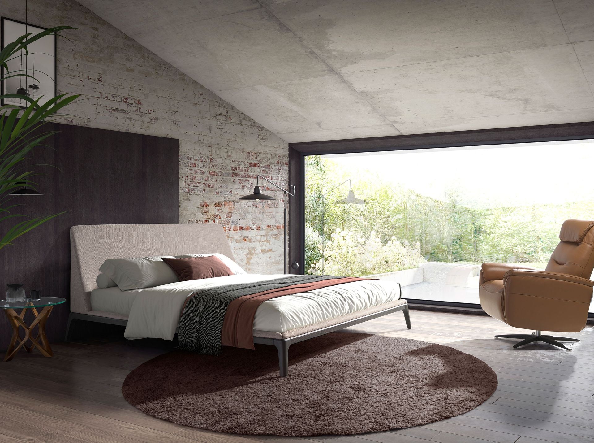 Letto in tessuto grigio