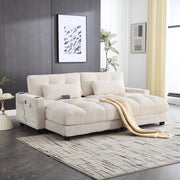 Divano modulare in velluto a coste con cuscini portabicchieri tasche laterali e porte USB separabile in due beige