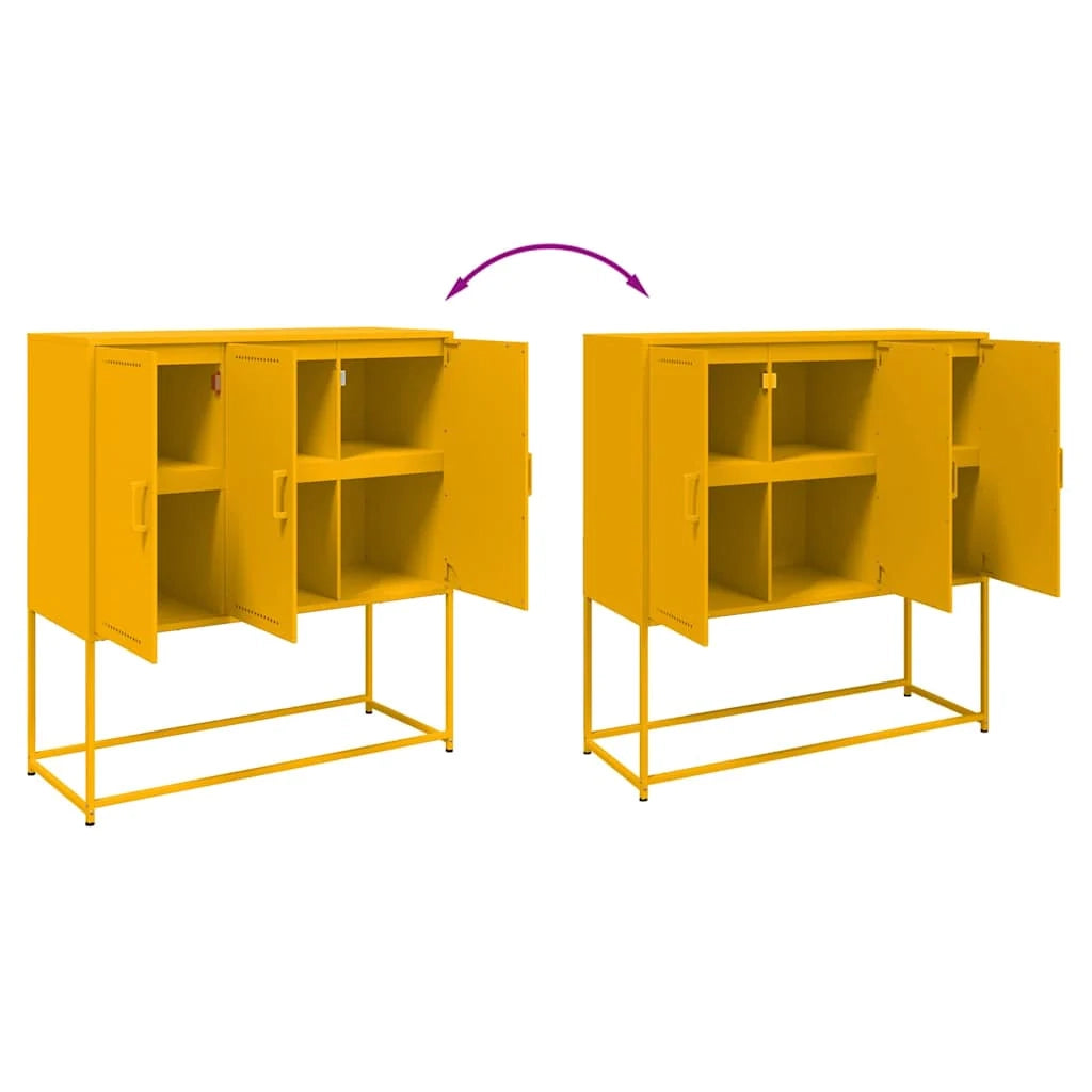 Buffet credenza cassettiera armadio mobile contenitore organizer cucina soggiorno salotto alto giallo senape 100,5 x 39 x 107 cm acciaio giallo 02_0034730