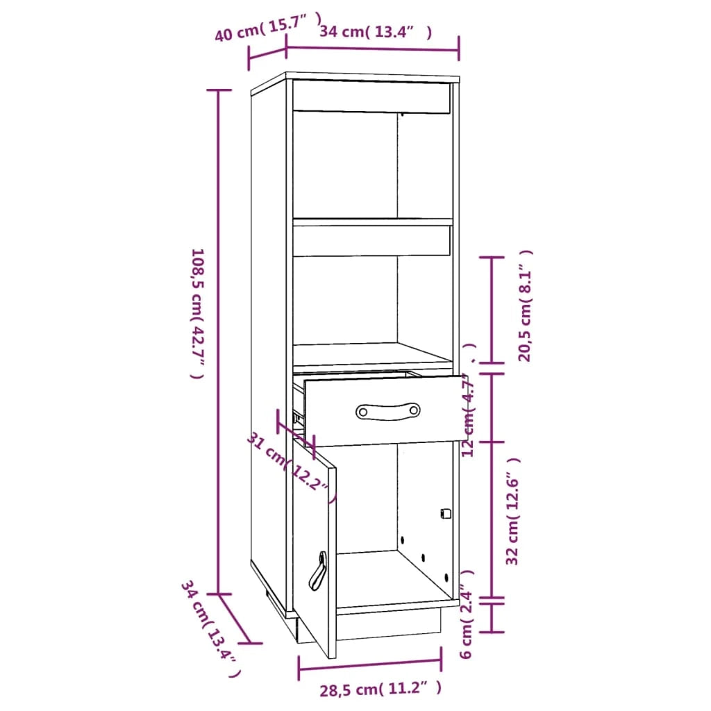 Buffet credenza cassettiera armadio mobile contenitore organizer cucina soggiorno salotto alto 34 x 40 x 108,5 cm legno di pino massiccio marrone 02_0034752