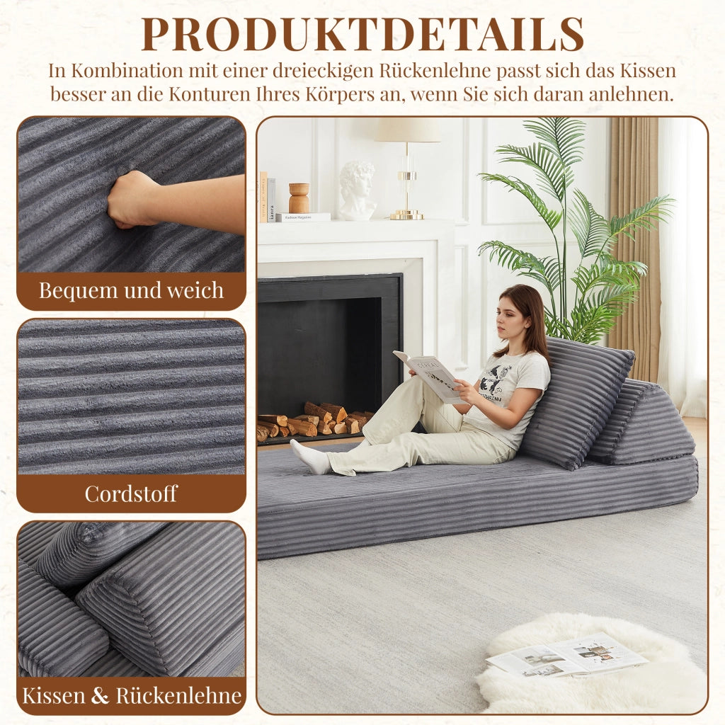 Divano in corda con braccioli rimovibili e cuscini ¨C Minimal ¨C grigio, 211cm