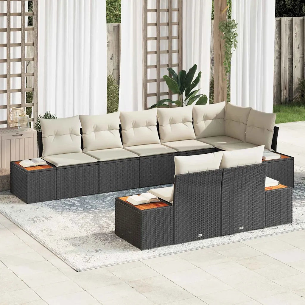 Set Divano da Giardino con cuscino 8 pcs Nero Poly Rattan 3348108