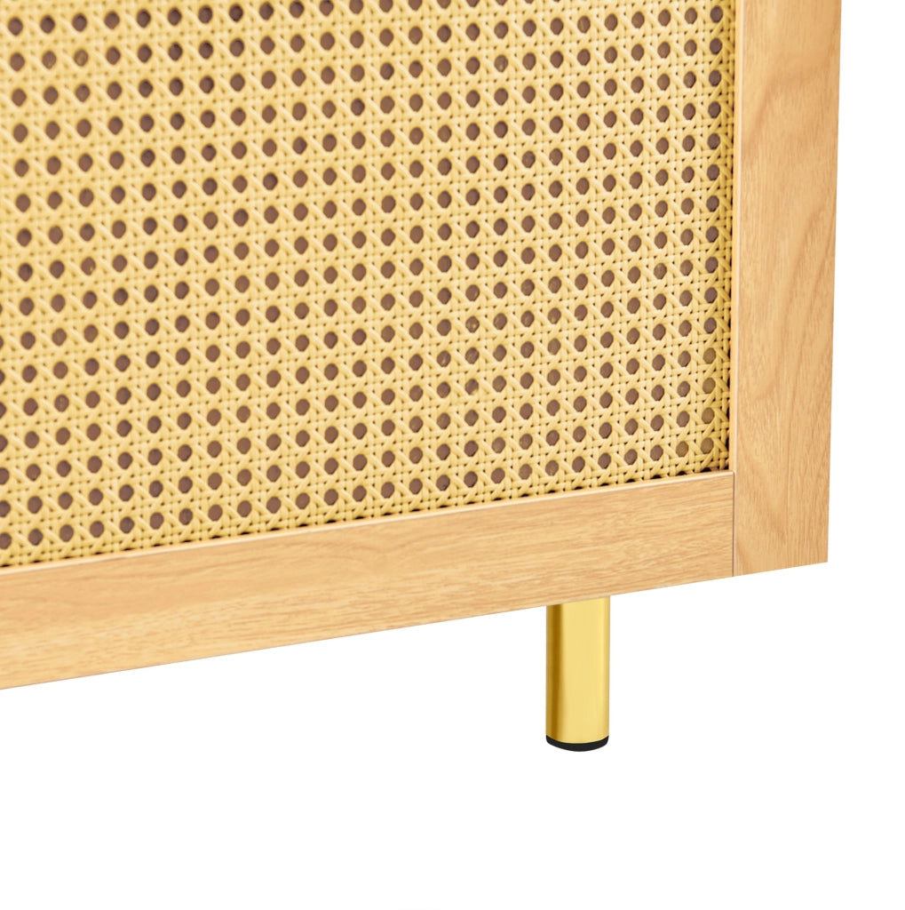 Mobile contenitore a 1 anta in MDF naturale con rattan
