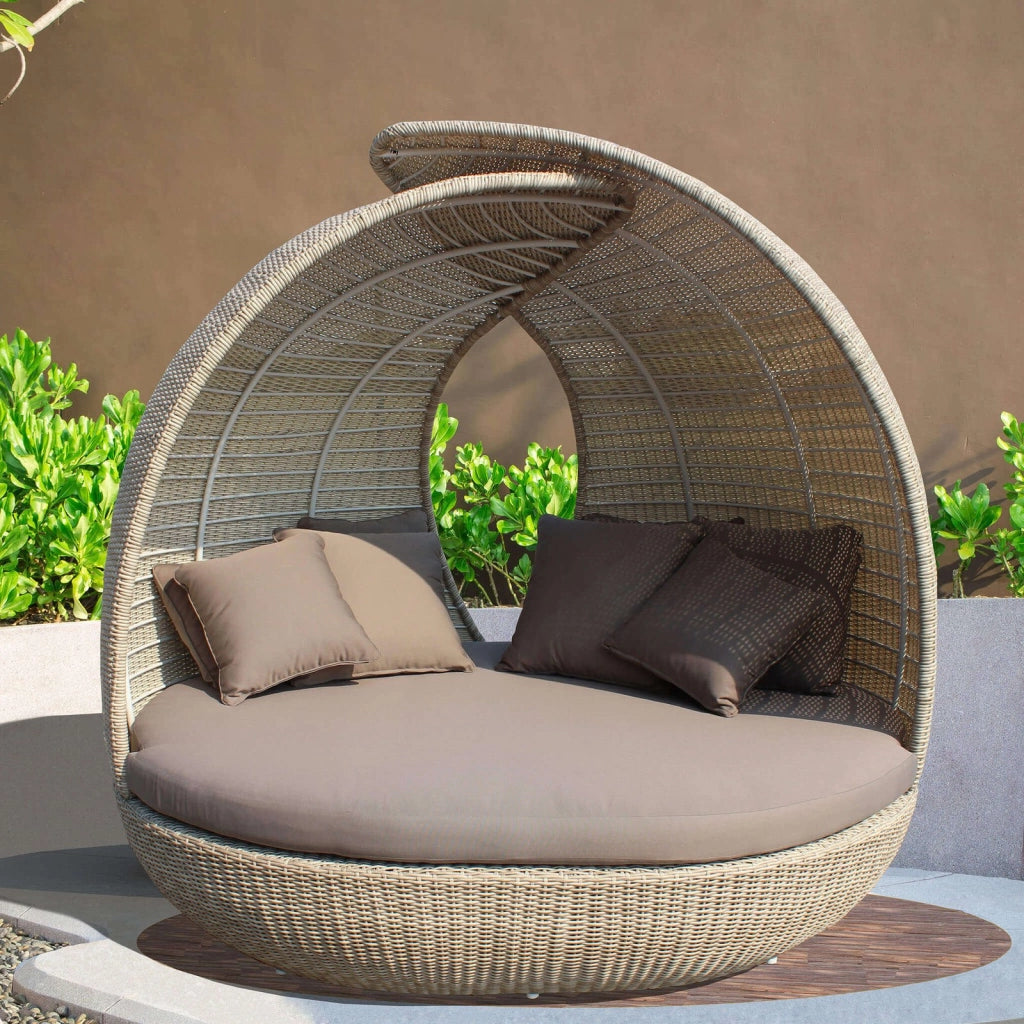 Divano Rotondo da esterno con cuscini in Wicker Alluminio cm 210x180x192 - DOMINIC
