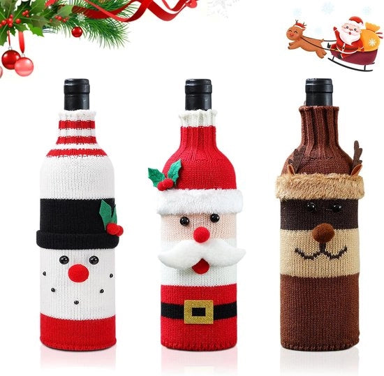 Set di 3 coppe per vino - Wijnrekken - coppe per vino in stile natalizio - decorazioni natalizie - per Christmas Wine Bottle Coverst, Vakantie Feest, tabelle decorate (10 x 27CM)