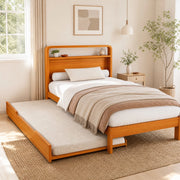 Letto estraibile 90 × 200 cm con letto ospite 90 × 190 cm, montaggio a sinistra o destra, senza materasso, in legno naturale