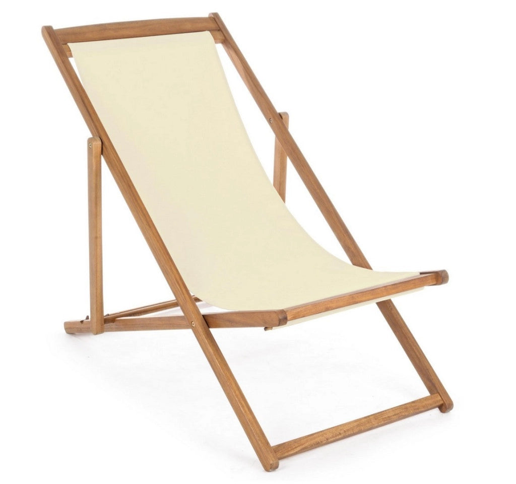 Set 4 Sedie Sdraio Reclinabile Pieghevole 60x106x88 cm in Legno Relax Noemi Ecru’