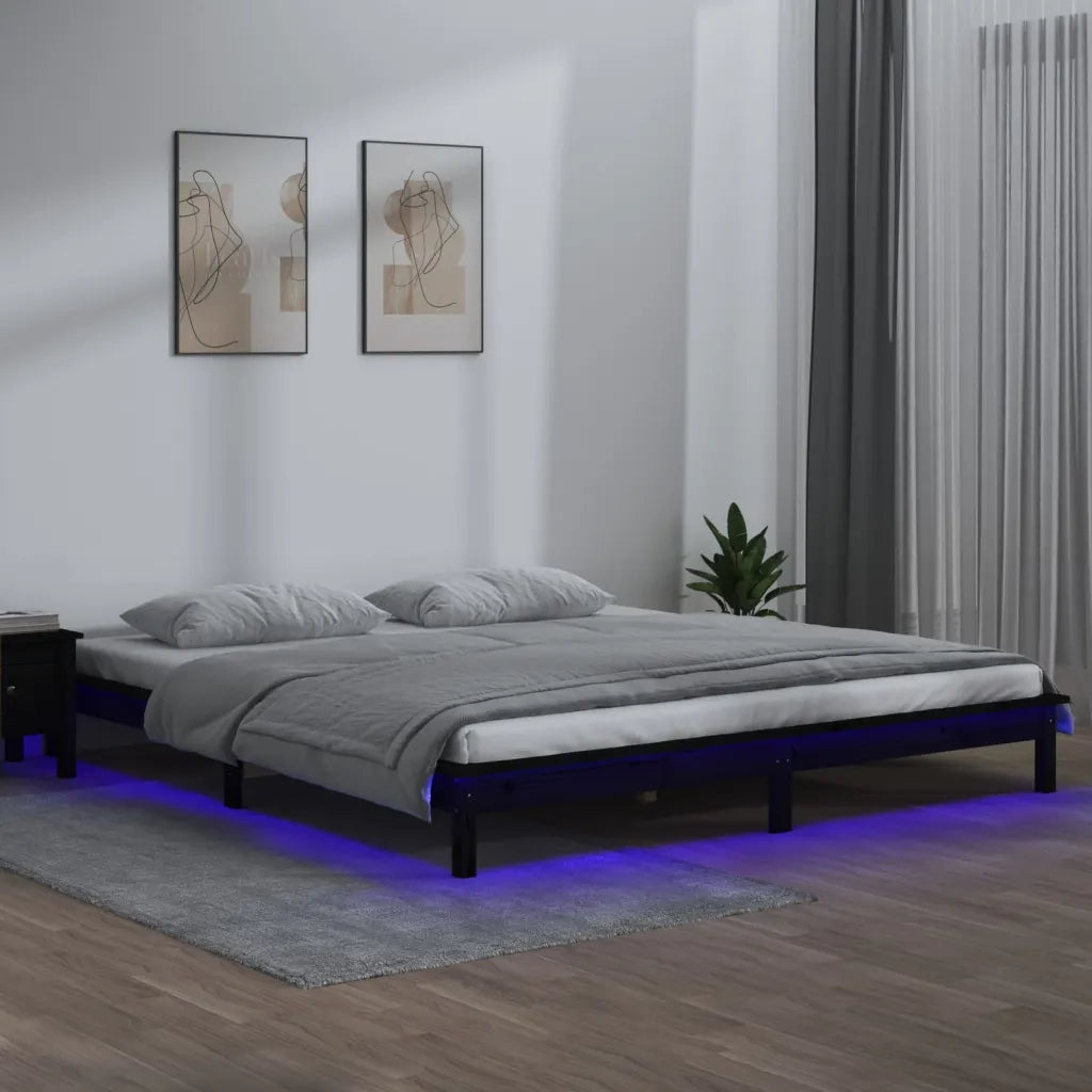 Giroletto LED-Struttura Letto con LED Nero 120x190cm Small Double in Legno Massello