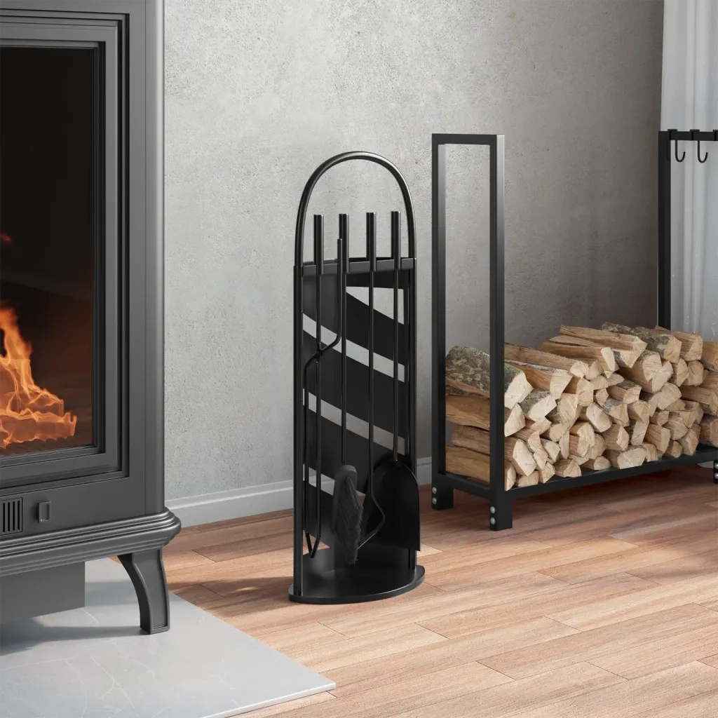 Set Attrezzi per Caminetto 5 pz 23x15x66 cm in Acciaio 156373