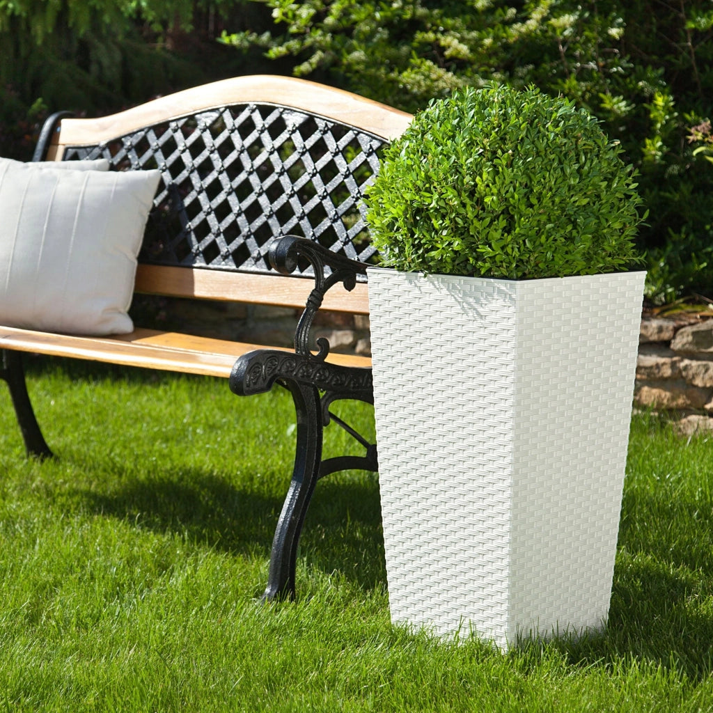 Vaso da giardino KADAX con inserto per fiori, grande e alto, 39x75 cm, bianco.