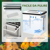 Acquario 28L a Illuminazione LED 38x26x38 cm con Fori di Ventilazione e Pompa in Vetro e ABS Bianco