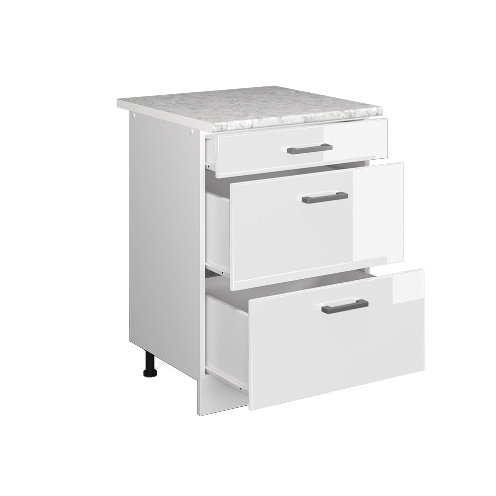 Vicco Mobiletto base per cucina Bianco lucido 60 cm con cassetti, PL Antracite