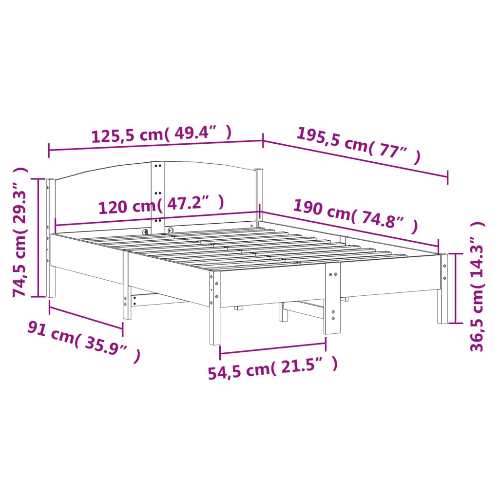 Letto senza Materasso Marrone Cera 120x190 cm in Legno di Pino 842613