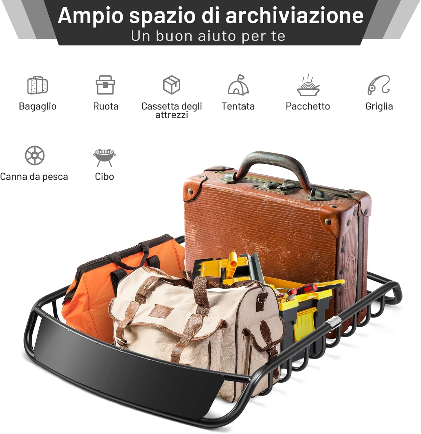 Portapacchi da Tetto Universale, Bagagliera Portabagagli Auto Tetto Portata 110kg, Nero, 120 X 98 X 16,5 cm (Nero, stile 1)