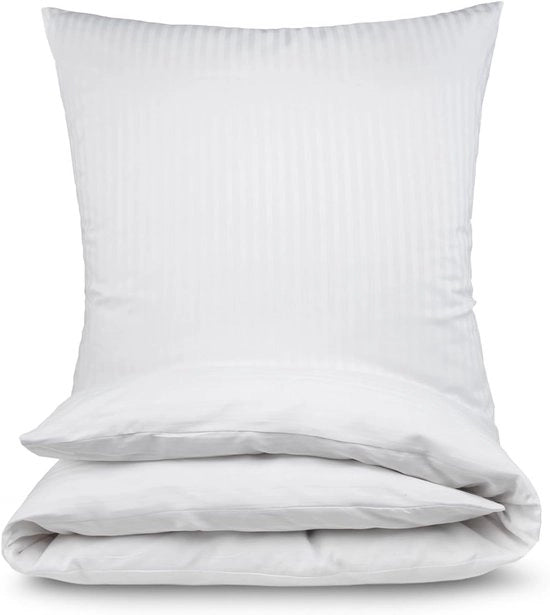 Set di copriletto in satinato cotone - Lusso del sonno - Tessuto damasco - 135x200 cm - Bianco