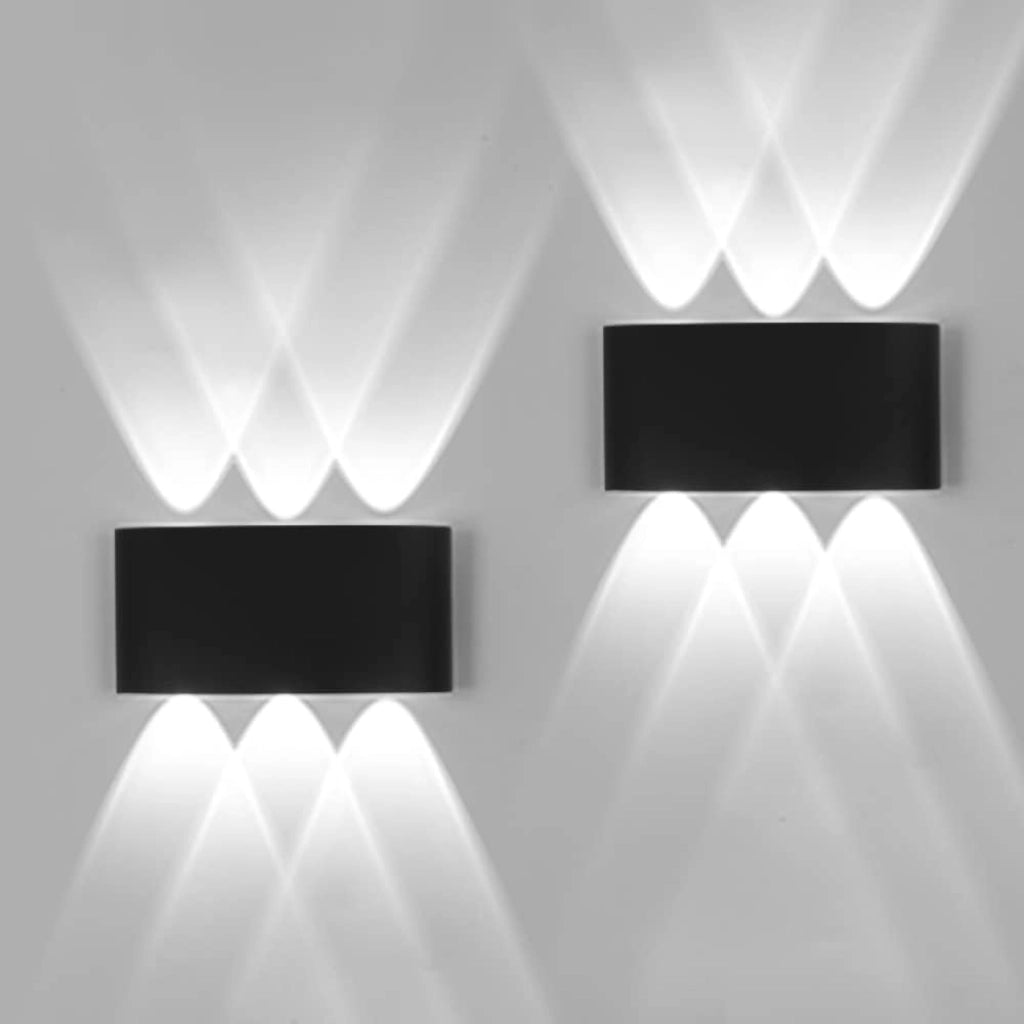 Set 2 Pezzi Applique LED da Parete 6 LED Design Mezzaluna IP65 Interno/Esterno Luce Naturale o Fredda Nero o Bianco Luce Fredda - Nero