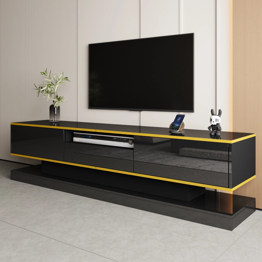Cassettiera TV nera e oro in truciolare lunghezza 180 cm