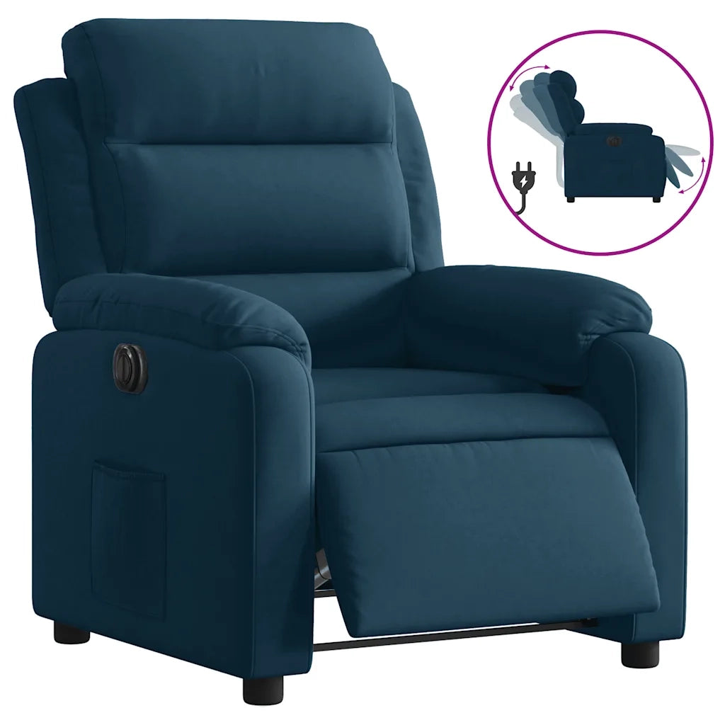 Poltrona | Sedia Relax Reclinabile Elettrica Blu in Velluto