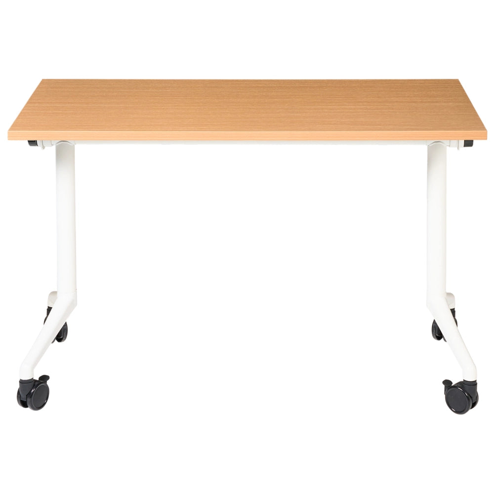 Scrivania rettangolare pieghevole con rotelle portatile con struttura in metallo marrone e bianco 120 x 60 cm stile moderno