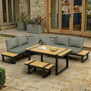 Set da giardino angolare - Zephmum- Grigio e nero, tavolo in legno composito, seduta regolabile