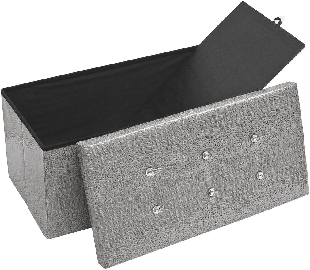 Cassapanca Contenitore Pouf Panca Poggiapiedi Similpelle Pelle Finta Coccodrillo 76x38x38 cm Grigia
