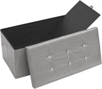 Cassapanca Contenitore Pouf Panca Poggiapiedi Similpelle Pelle Finta Coccodrillo 76x38x38 cm Grigia