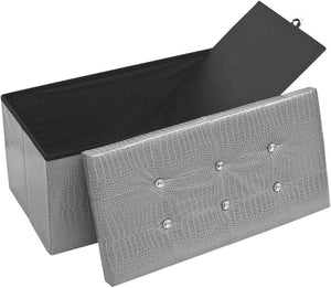 Cassapanca Contenitore Pouf Panca Poggiapiedi Similpelle Pelle Finta Coccodrillo 76x38x38 cm Grigia