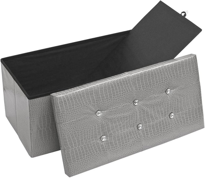 Cassapanca Contenitore Pouf Panca Poggiapiedi Similpelle Pelle Finta Coccodrillo 76x38x38 cm Grigia