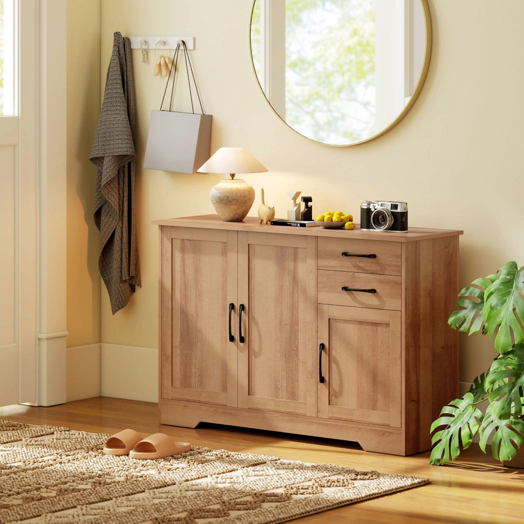 Mobile Cucina Buffet 120x38x79 cm con 2 Cassetti e 3 Armadietti in MDF Rovere