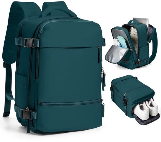 Borsa a Mano da Viaggio 40x20x25 per Bagaglio a mano per Voli con Posto Sotto il Sella Borsa Laptop 14 Pollici con Cassetto per Scarpe per Uomo Donna Ragazzo Adolescente, Blu di Pavo