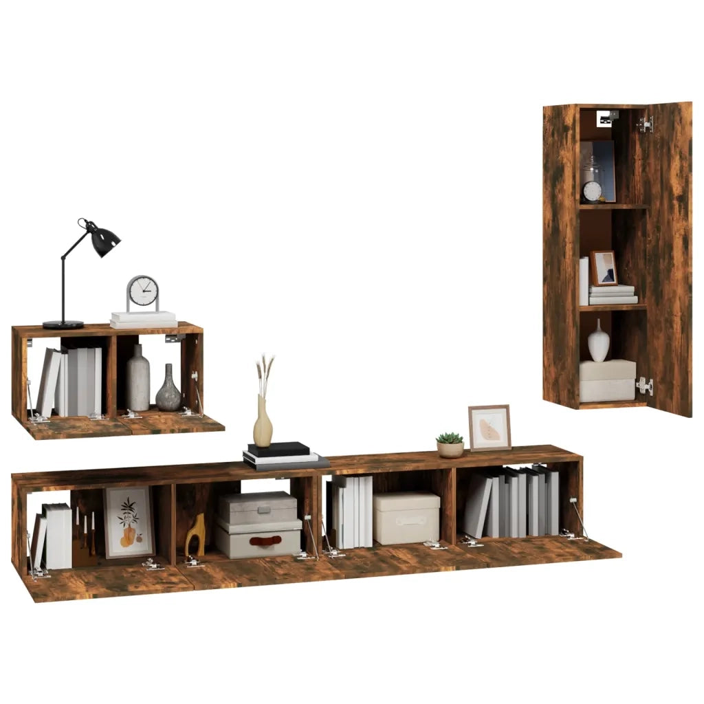 Set di Mobili Porta TV 4 pz Rovere Fumo in Legno Multistrato 3114331