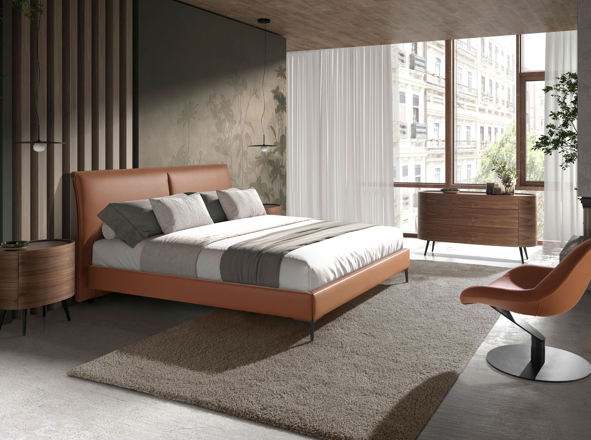 Letto in similpelle marrone