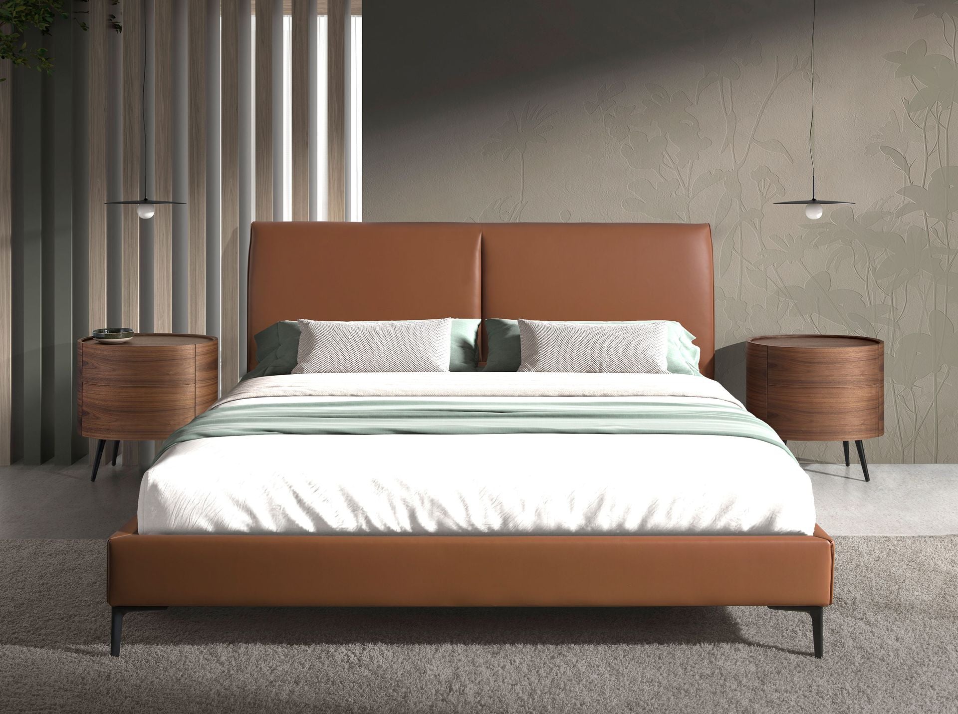 Letto in similpelle marrone