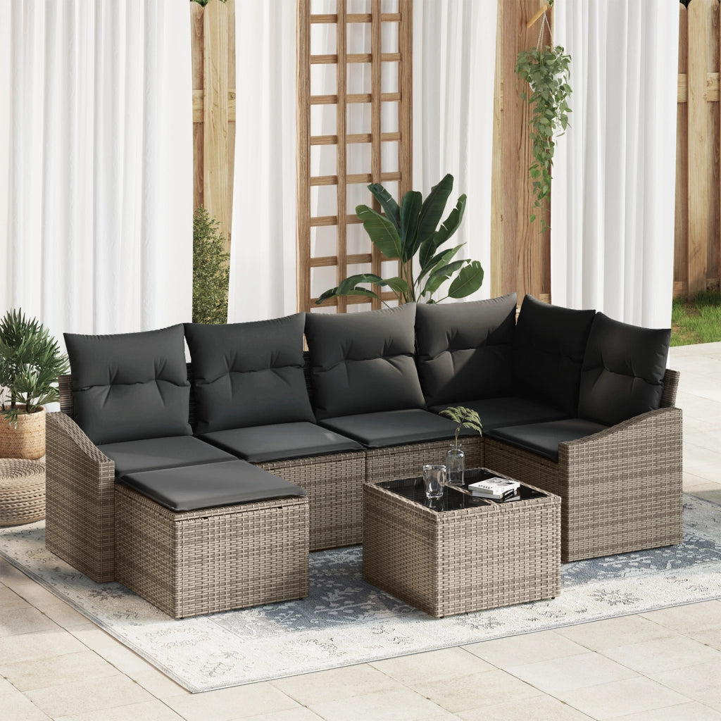 Set da pranzo da giardino 6 pezzi con cuscini in rattan polirattan nero