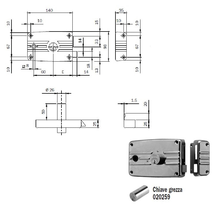 ISEO 485604 SERRATURA PORT. X FERRO MM.60DX Q8 3 MANDATE